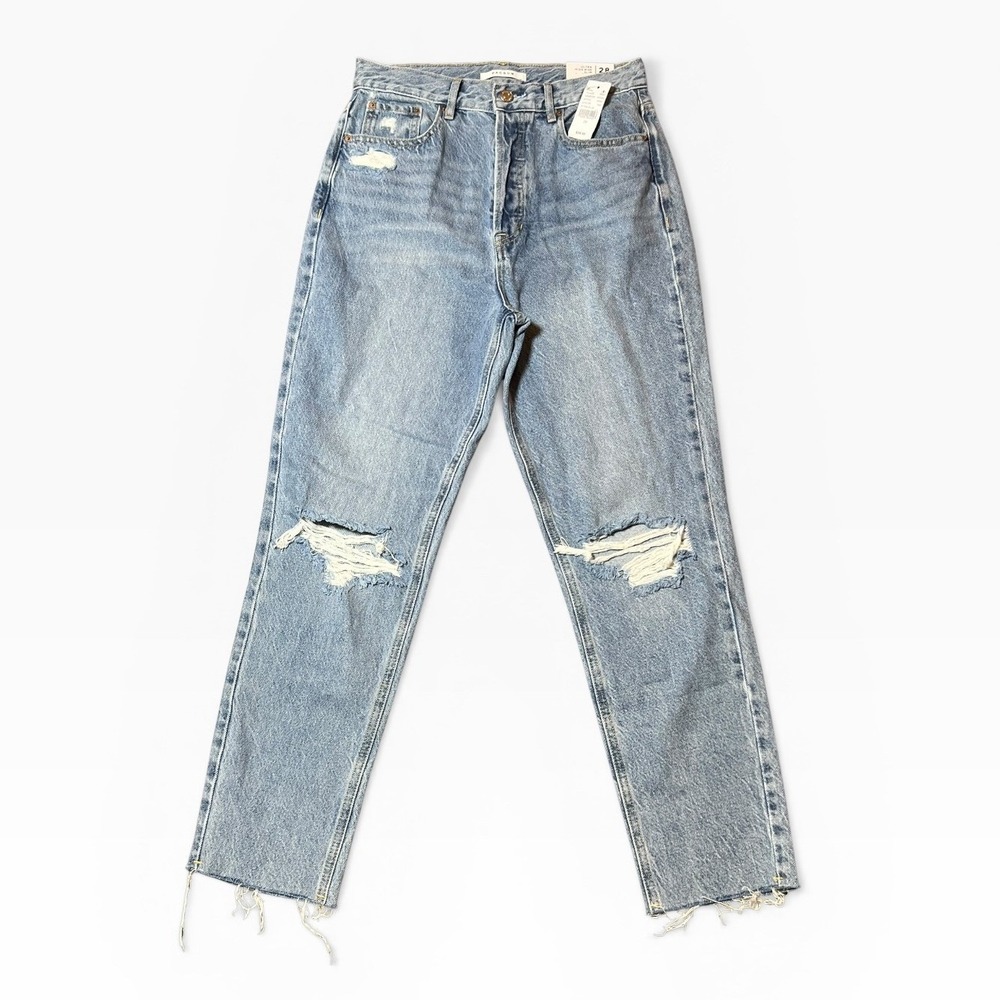 NWT PacSun Ultra High Rise Slim Distressed Jeans Light Wash 28x27 Raw Hem Grunge